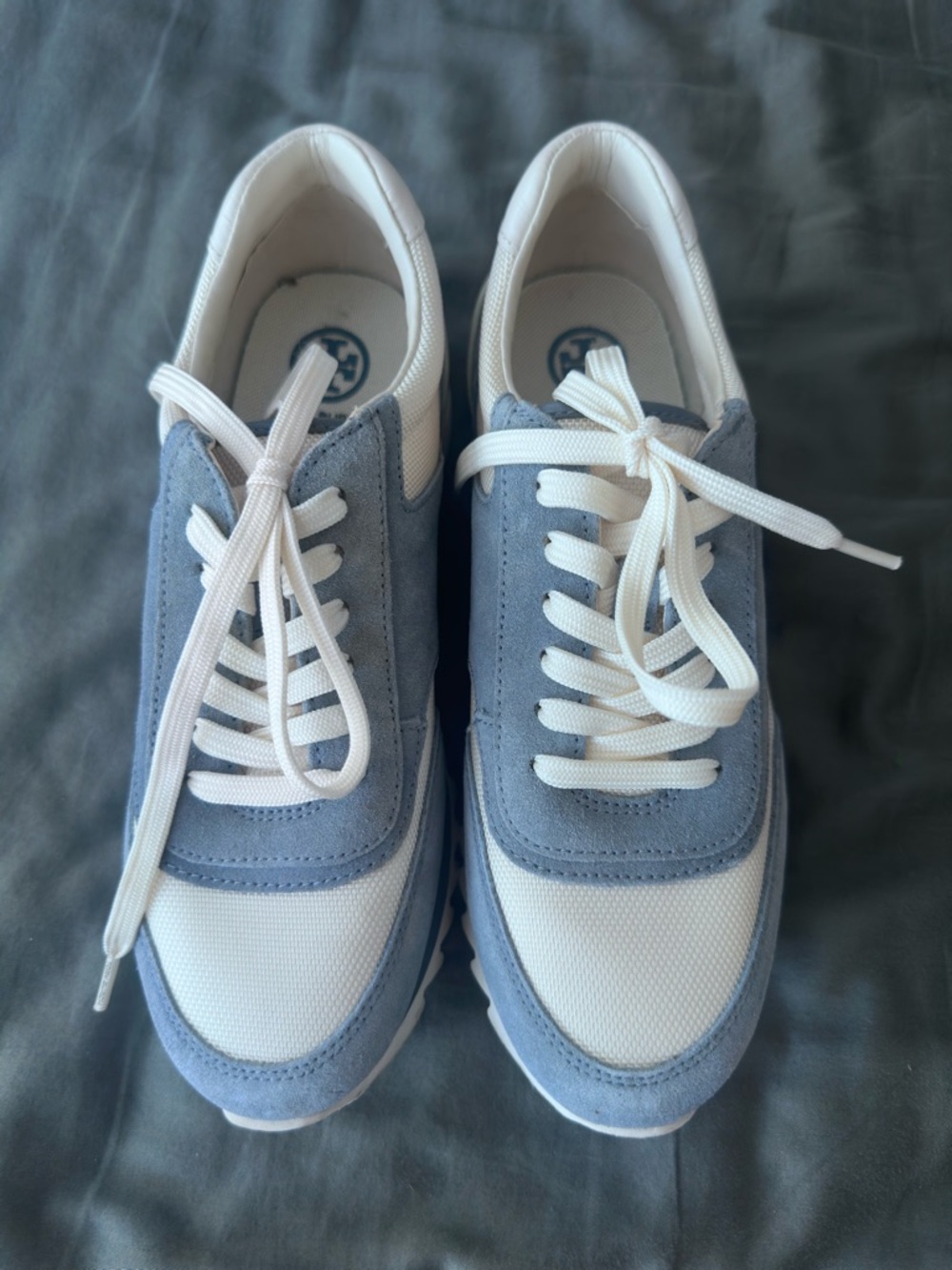 Tory Burch White and Blue Suede & Mesh Sneakers
